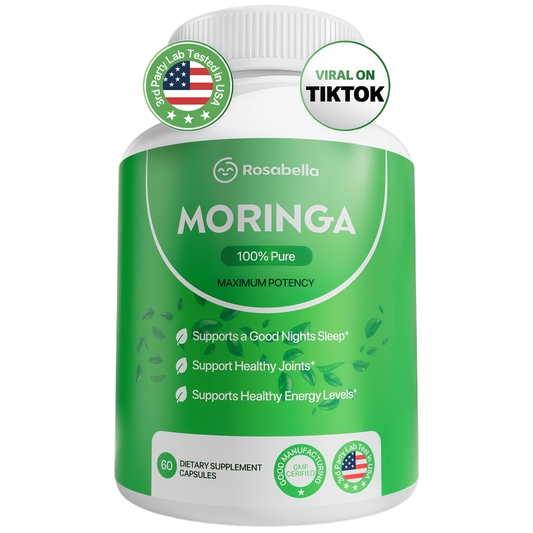 Rosabella Moringa Capsules - Pure Moringa Powder, Energy, Skin, Immune & Gut Health Superfood, Rich in Antioxidants, Essential Vitamins & Amino Acids, Natural Green Superfood Supplement - 60 Count