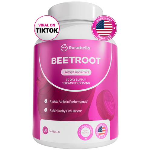 Rosabella Organic Beet Root Capsules - 1300mg Beet Root Powder Aids Healthy Circulation & Vitality, Non-GMO, Beet Root Supplement - 60 Capsules, 30-Day Supply